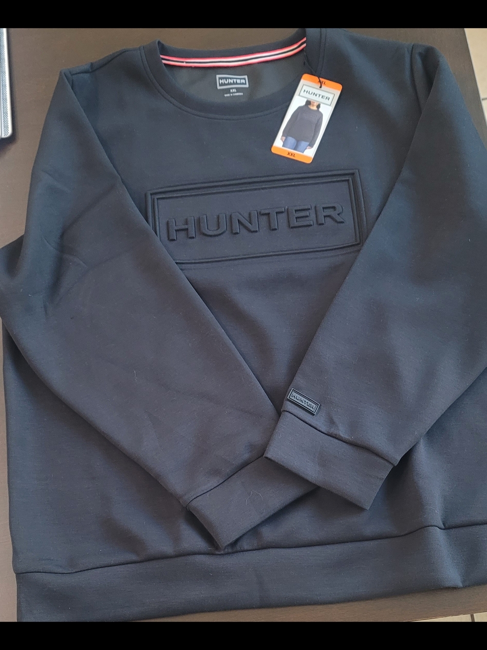Hunter Womens Black Embossed Logo Crewneck Sweater